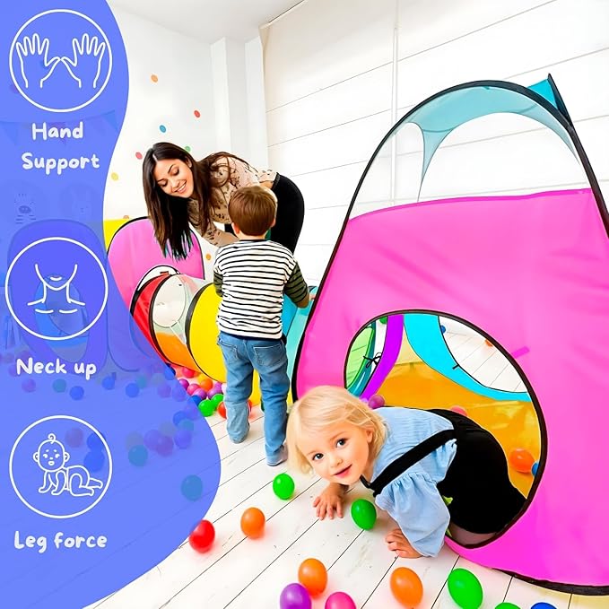 4pc Pop Up Children Play Tent : 2 Crawl Tunnel + 2 Tents : Kids Tents for Boys, Girls, Babies & Toddlers for Indoor & Outdoor : Large Children Playhouse Ball Pit