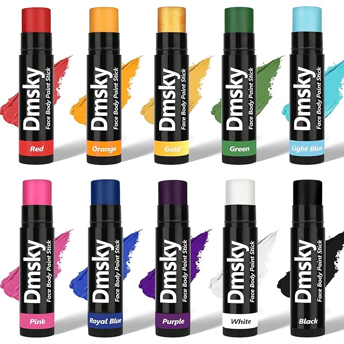 Dmsky 10 Packs Eye Black Sports Stick for Football, Baseball, Softball-Anti-Glare Face Body Paint Stick Kit,Water-Proof Eye Sports Paint Sticks,10 Color Eyeblack Painting Kit for Athletes & Fans