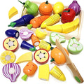 Wooden Play Food for Toddlers, Velcro Fruit and Veggies Cutting Set for Kids, Montessori Learning Toys Food, Pretend Food Play Kitchen Accessories for 3 4 5 6 Years Old Boys & Girls Gift