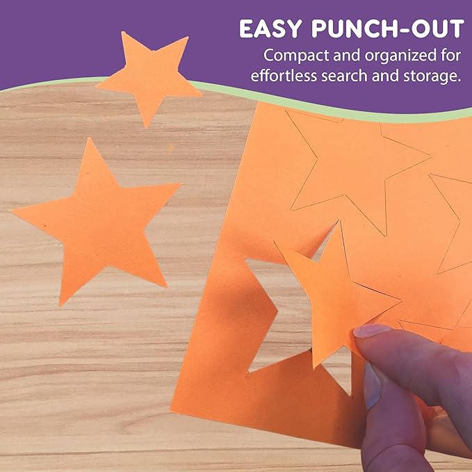 Basic Shapes 2: Hearts, Stars, Hexagons, Rectangles, 696 Pieces US Made Card Stock Punch Out Geometric Shapes in 3 Sizes and 4 NEON Colors for Math, Pattern Play and DIY Crafting