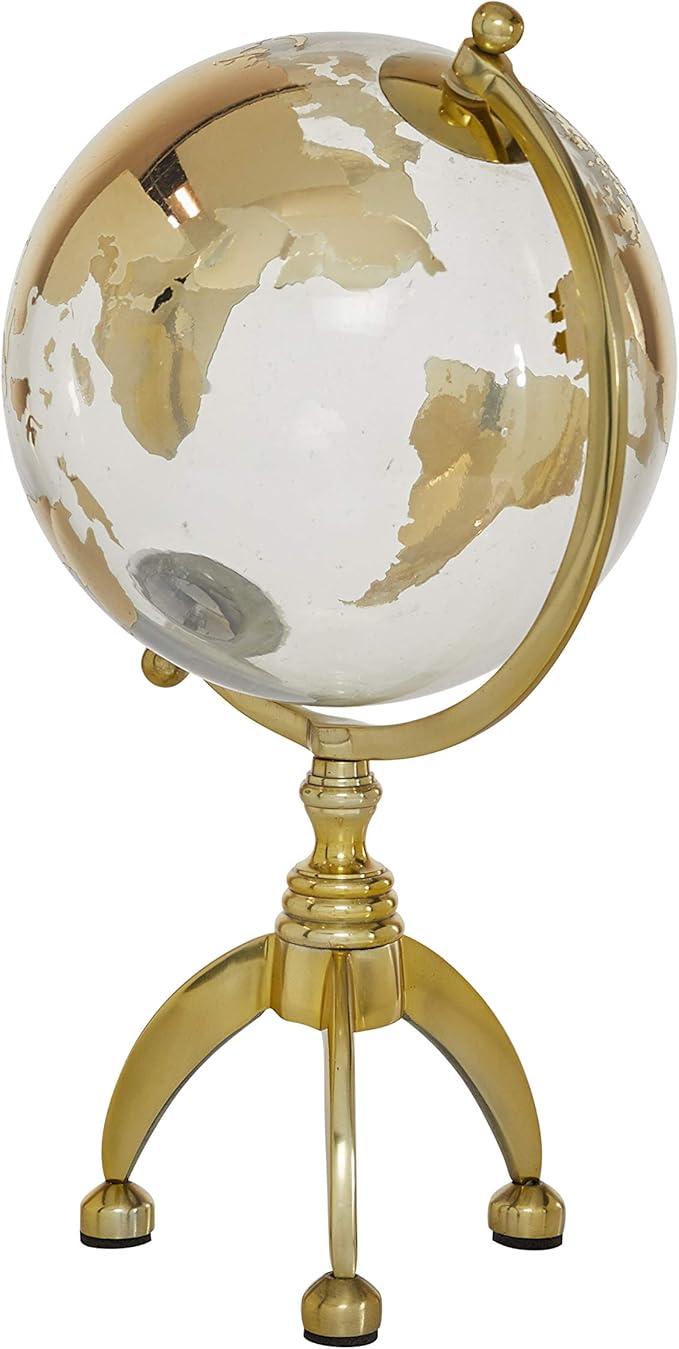 Deco 79 Aluminum Globe with Tripod Base, 8" x 8" x 15", Gold
