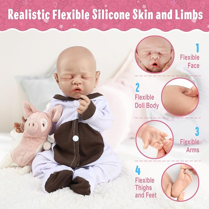 Vollence 14 inch Soft & Realistic Silicone Baby Dolls - Perfect Kids' & Birthday Gifts. Not Vinyl Dolls. Also Ideal for Children's Girl