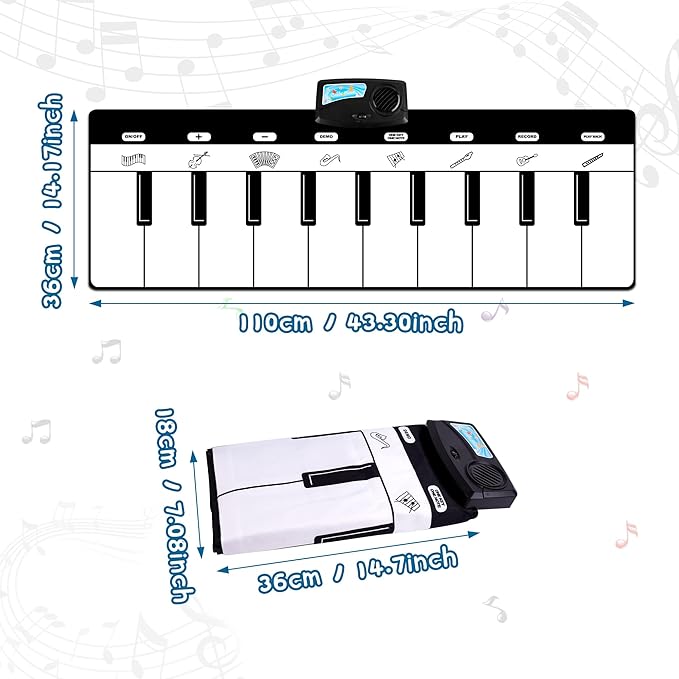 M SANMERSEN Piano Mat, Kids Musical Mat Floor Piano Keyboard Mat with 8 Instruments Sounds Music Dance Touch Play Mat, Early Educational Toys Birthday Gifts for 1 2 3 4 5 Year Old Boys Girls