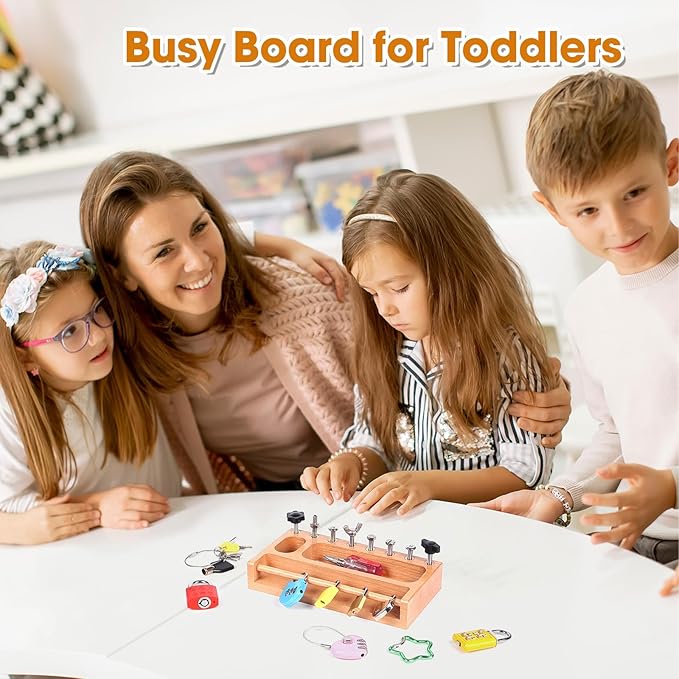 Montessori Busy Board Kids Tool Set, Montessori Screwdriver Board Lock and Key Toy, Sensory Toys for Kids with Autism, Sensory Bin Fine Motor STEM Quiet Fidget Toys for Toddlers 3 4 5