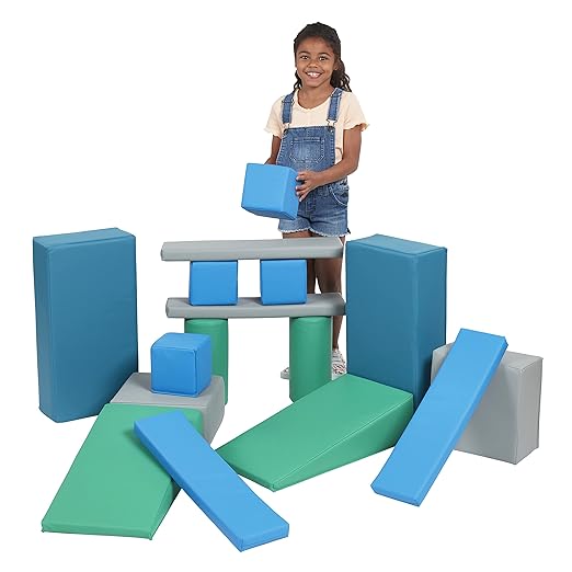 ECR4Kids SoftZone Soft Builder Blocks, Foam Shapes, Contemporary, 16-Piece