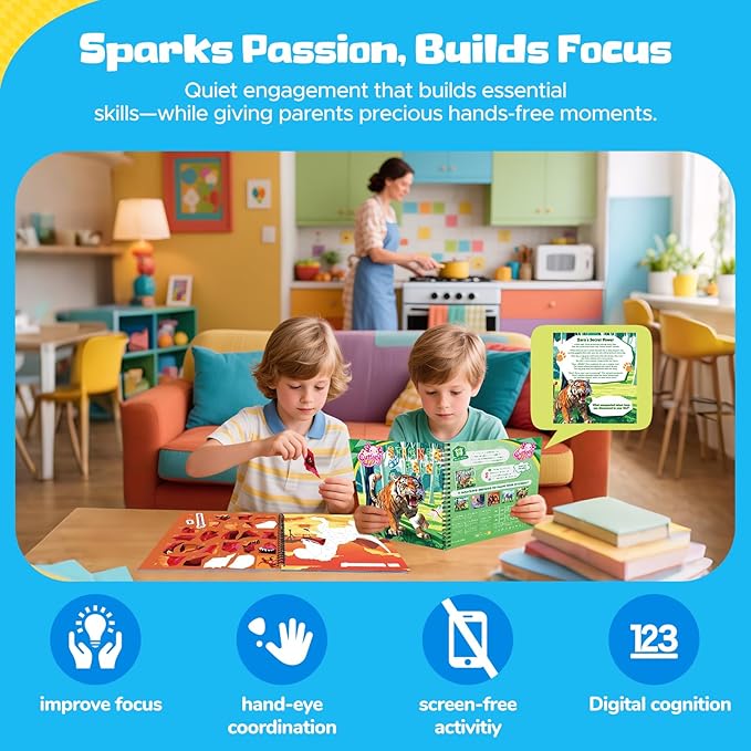 4PCS Paint by Number Sticker Book Travel Activities Toys for Girls Boys Kids Ages 4-10 Road Trip & Airplane & Long Car Rides, Birthday Present, Preschool Classroom Party Gifts