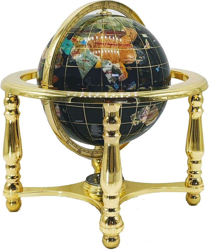 Unique Art 10-Inch Tall Table Top Day and Night Ocean Gemstone World Globe with Gold Stand (DAY N NITE)