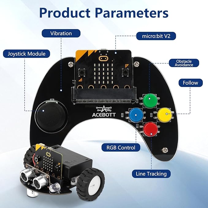 ACEBOTT Wireless Controller for Micro:bit Kit, STEM Kit Coding Robot kit Compatible With Makecode, Remote Control for Programming Learning, Gifts for Kids and Teens(Included Micro:Bit)