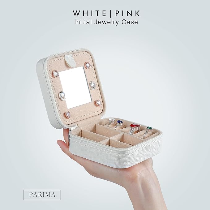 Parima Travel Essentials for Women Jewelry Box, Travel Accessories for Teen Girls Trendy Stuff | Necklace Organizer Earrings Organizer Ring Organizer - Letter C, White