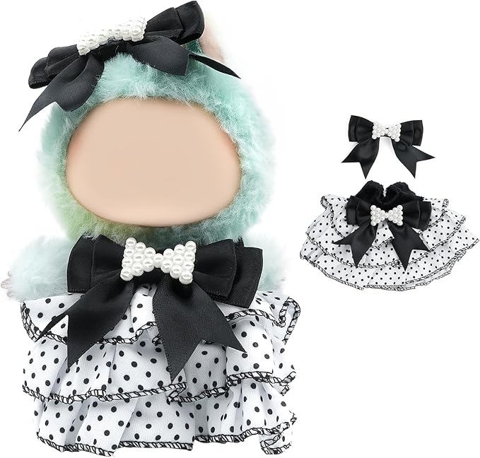 17cm Doll Clothes Set-Adorable Outfits for Dolls-Stylish Accessaries Clothes Dress-Up-Replaceable Clothing Collections, Includes Hat, Top, Skirt(Black-Style C)