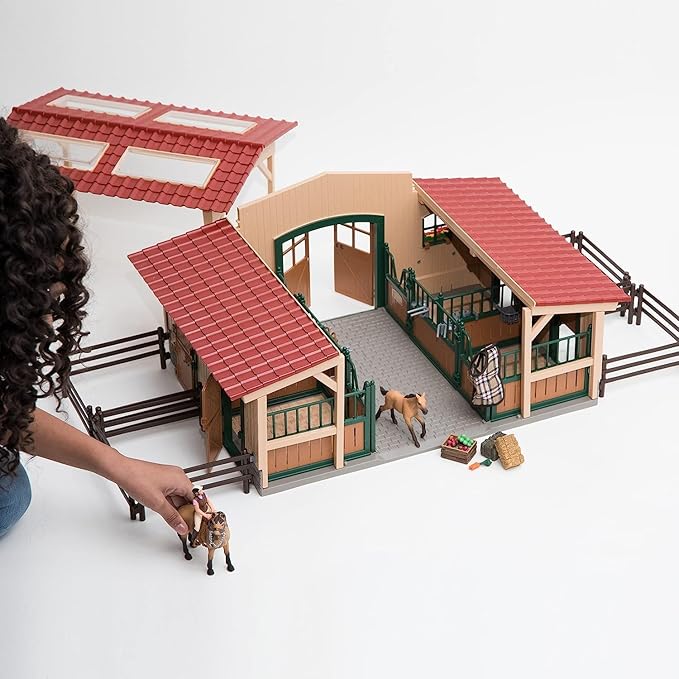 Schleich Farm World - 96PC Riding Center with 2 Horse Figurines, Rider Figure, and Accessories - Screen Free, Realistic Farm Animal Toys for Girls and Boys - Kids 3+ | 42195