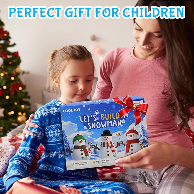 COOLJOY 12 Pack Build a Snowman Kit DIY Snowman Crafts,Air Dry Clay Modeling Crafts Kit,Christmas Stocking Stuffers for Kids,Christmas Gifts for Kids, Snowman Making Kit Toys