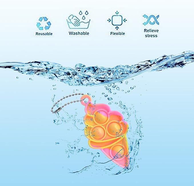 25Pcs Mini Ice Cream Pop Keychain Fidget Toys, Ice Cream Party Favors Supplies, Silicone Mini Pop Toys Birthday for Kids Anxiety Stress Reliever for Adults