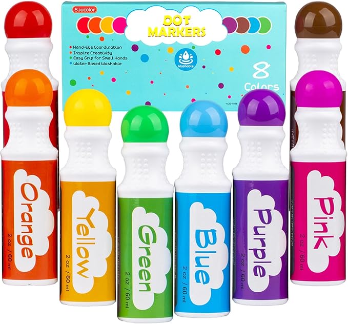 Dot Markers for Toddlers Kids Preschool, Bingo Daubers Washable Art Markers 8 Colors, Toddlers Arts and Crafts Supplies, Kids Painting Drawing Coloring Supplies, Dot Paint Craft Kit Preschool Learning