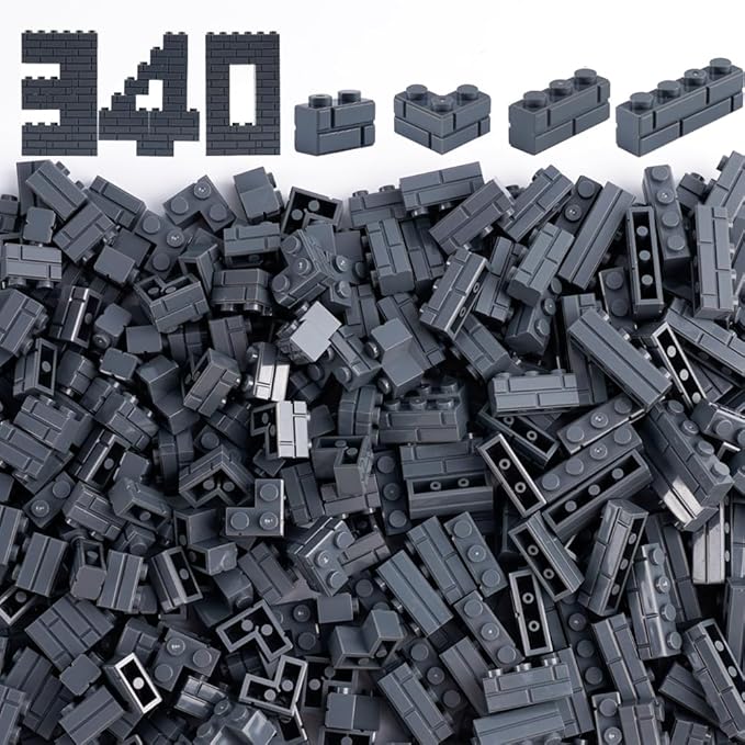 Classic Masonry Profile Bricks Pieces: 340 PCS Wall Accessories Building Block Parts Sets(Dark Gray)
