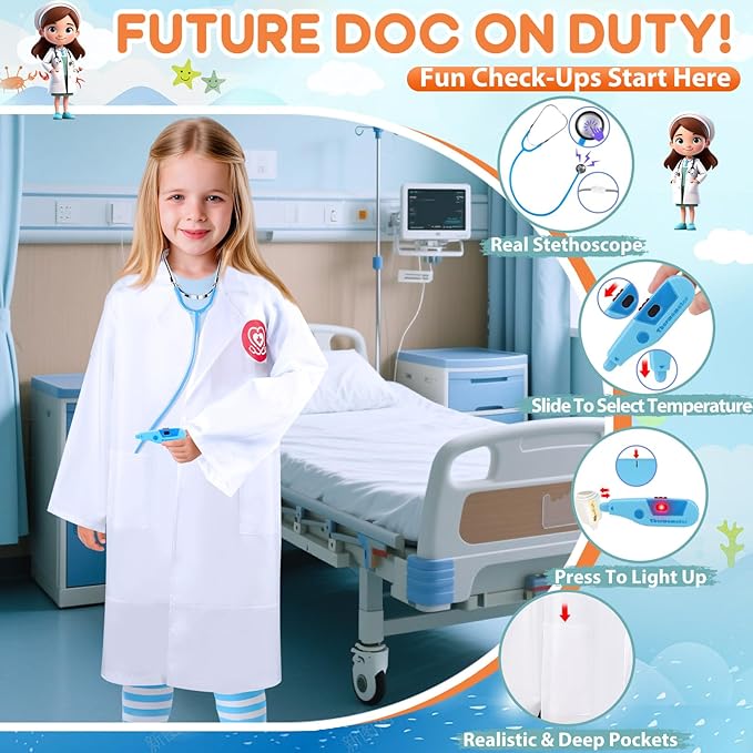 Toddler Dress Up Clothes, Kids Role Play Costumes 4 In 1 Set-Police Doctor Fireman Engineer for Boys Girls Aged 3-8, Career Dress Up Pretend Play Toys, Birthday Halloween Christmas Gifts