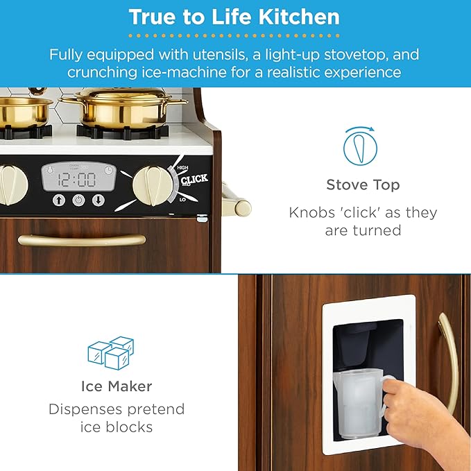 Best Choice Products Pretend Play Kitchen Wooden Toy Set for Kids w/Realistic Design, Telephone, Utensils, Oven, Microwave, Sink - Espresso