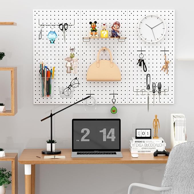 Peg Board Kit, Includes Pegboard and Accessories,with Hooks and Bins,Peg Board Wall Organizer for Office,Ornaments Display,Crafts Organization (129, White)