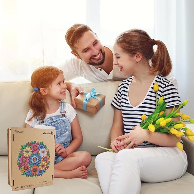 Wooden Puzzles for Adults 200 Pieces, Christmas Colourful Flower Plants Jigsaw Puzzles for Adults, Unique Shape Animal Puzzles, Irregular Wood Gift for Family Game (12.4x11.4 in)