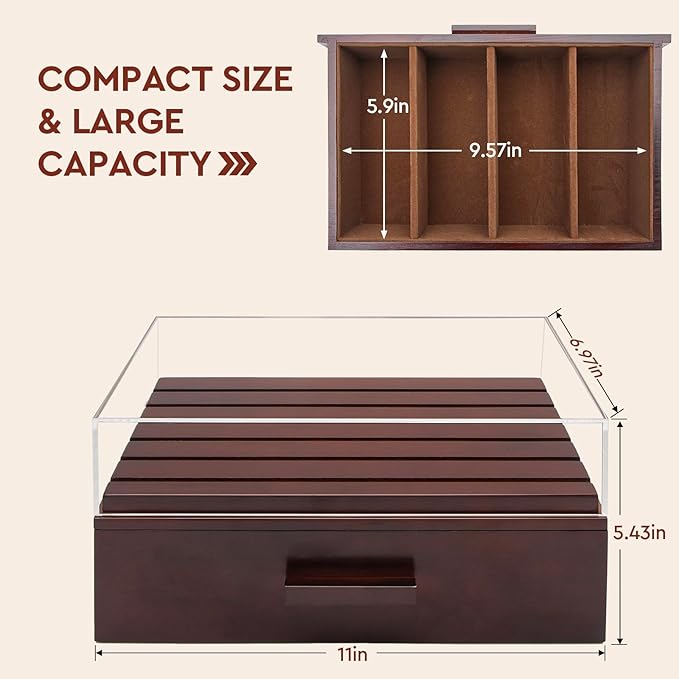 Challenge Coin Display Case, Military Coin Collection Holder with Wooden Coin Box, Drawers, and Clear Acrylic Lid – Gifts for Coins Collectors (6 Rows)