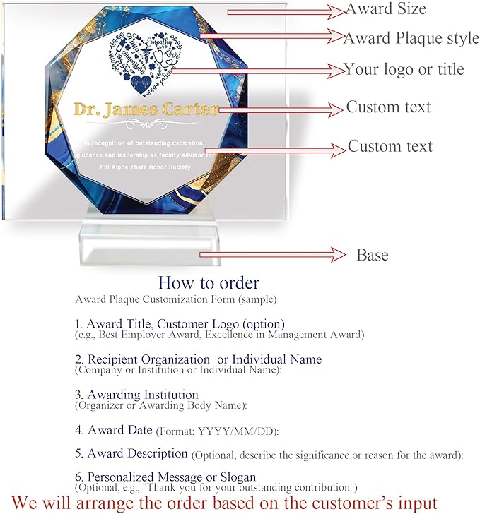 Custom Engraved Acrylic Employee Recognition Award – Personalized Appreciation Trophy for Corporate Excellence – Desk Display Plaque with Free Customization (Style #5)