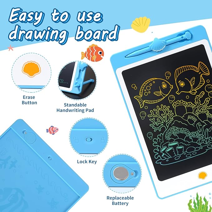 LCD Writing Tablet Doodle Board, 10 Inch Portable Drawing Board for Kids Reusable Writing Pad for Toddlers Educational Learning Toys Gifts for 3 4 5 6 7 8 Years Old Girls Boys (Blue, 10 inch)