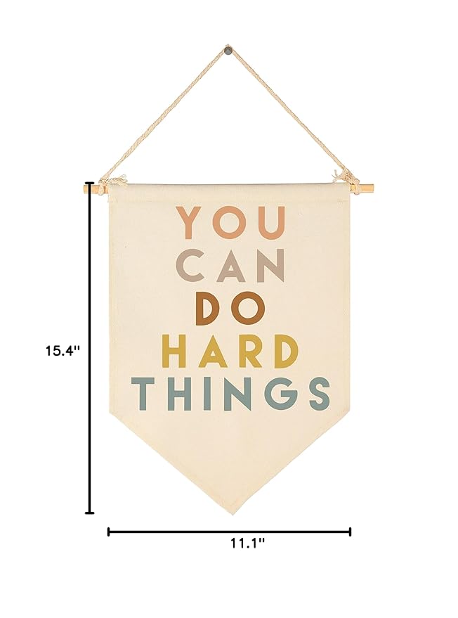 Classroom Decor-Inspirational Classroom Quotes-Teacher Gift-Canvas Hanging Pennant Flag Banner Wall Poster Sign-You Can Do Hard Things-Positive Growth Mindset Quotes for Playroom Homeschool Nursery