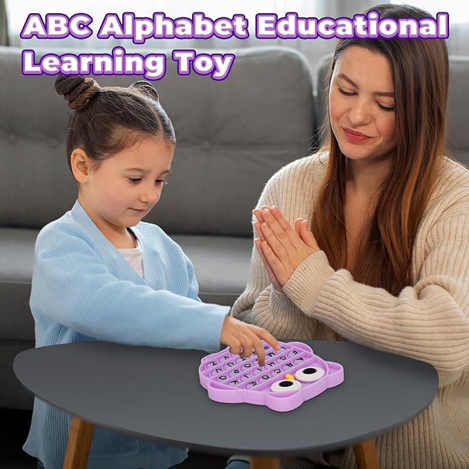 Fidget Toys for Kids, Owl Shaped Silicone Squeeze Sensory Toys, Alphabet Bubble Stress Anxiety Relief Relax Tools for Kids Adults School Classroom Gift Party Favors (Purple)