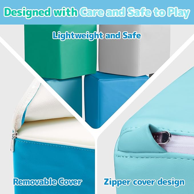 Foam Building Toys for Toddlers: 6-Pieces Waterproof PU Leather Soft Foam Blocks - Colorful Large Stacking Blocks - Early Learning Construction Toys Play Set for Kids Indoor Birthday Gift (Modern)