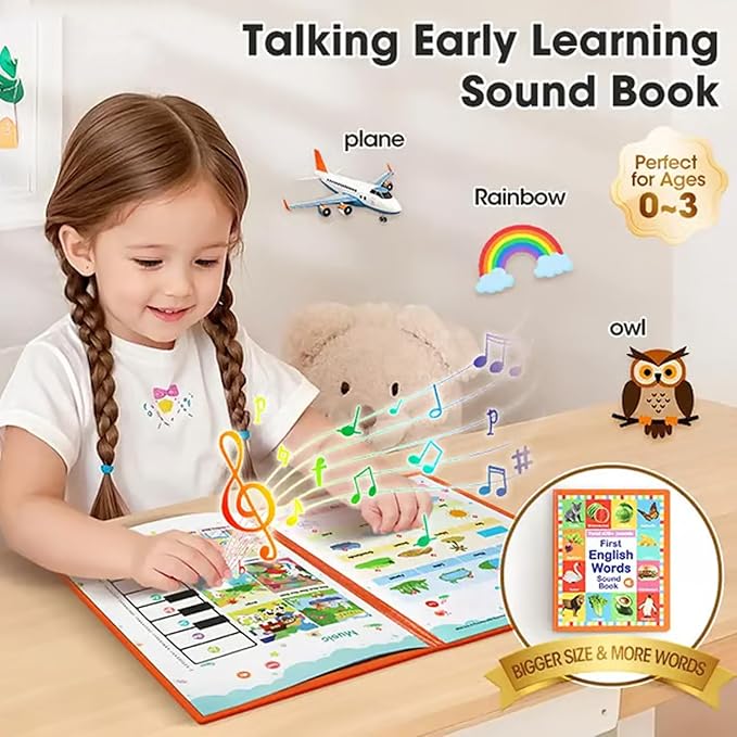 My First English Words Sound Book Toy, English Learning Talking Book for Kids 2 3 4 5 6 Years Old, Interactive Electronic Audio Toddler Books, 470+ Words, 21 Themes, Press to Learn Phonics (3-9y)