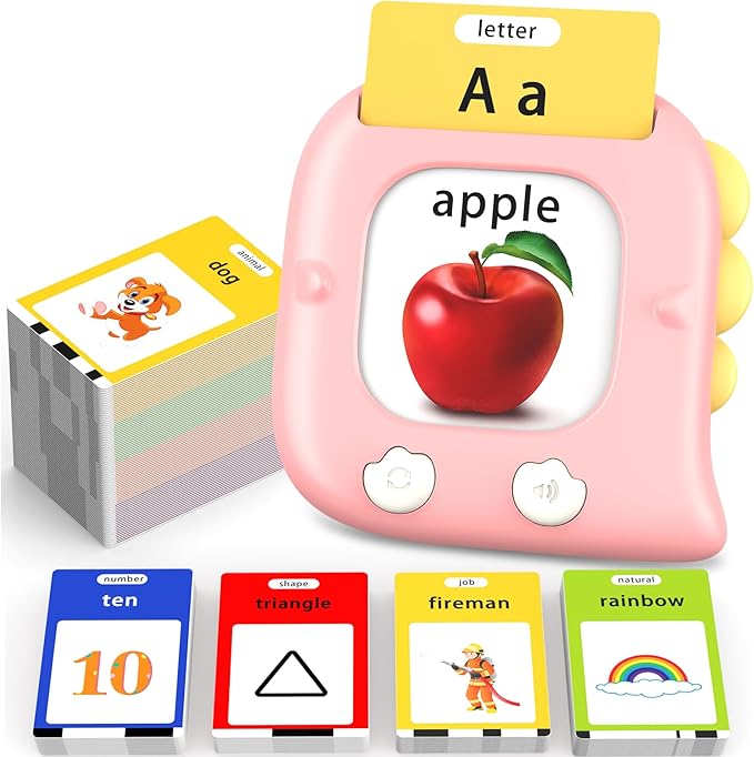 Kidzdo Dinosaur ABCs Learning Toys with 254 Words Talking Flash Cards, Birthday Present for 2 3 4 5 6 Years Old Girls, Pocket Speech Language Therapy Toys for Toddlers Ages 2-6, Pink