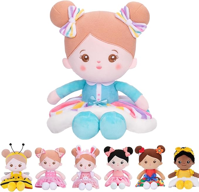 OUOZZZ 15" Soft Baby Doll Toys for 1 + Year Old Girl Gifts, Birthday Gifts for 1 Year Old Girl Christmas Plush Toys Gift for Toddler Kids Rainbow