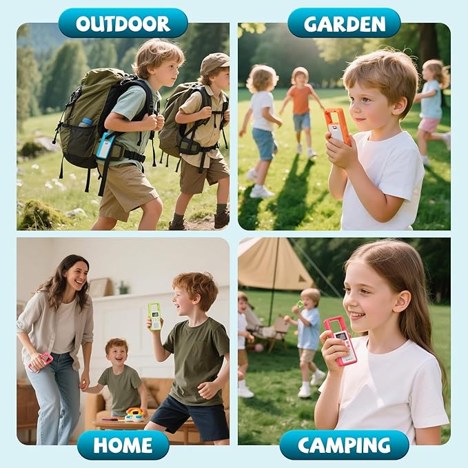 QUOLIX Walkie Talkies for Kids Rechargeable, Kids Walkie Talkies with NOAA & VOX, 1020mAh Battery Toys for 3-12 Year Old Boys Girls, Durable Outdoor Gift for Camping, Hiking, Backyard Games (2 Pack)