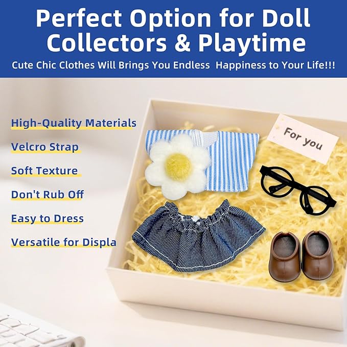 17cm Doll Clothes Set-Adorable Outfits for Dolls-Stylish Accessaries Clothes Dress-Up-Replaceable Clothing Collections, Includes—Glasses+Blouse+ Skirt+Shoes (Style A)