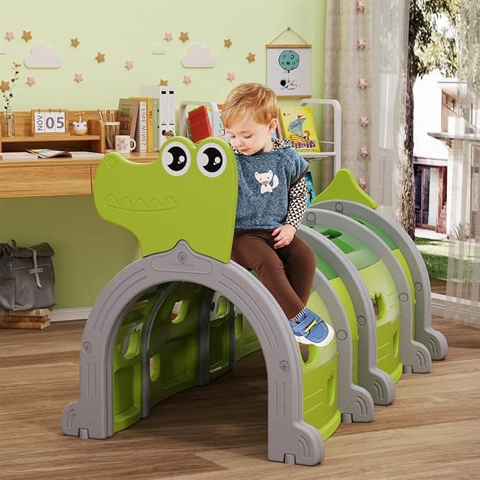 Glaf Tunnel Toys for Toddlers Climb and Crawl Baby Tunnels Play Tunnel for Kids 3-6 Years Old Indoor & Outdoor Toddler Play Equipment for Daycare, Preschool, Playground (Green, 4 Sections)