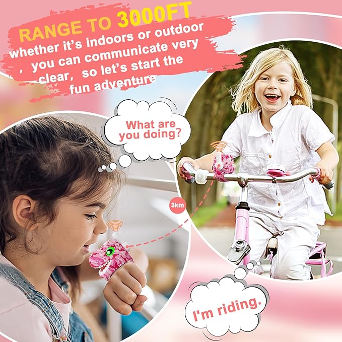 Dinosaur Walkie Talkies for Kids 2 Pack Camping Gear T-Rex Outdoor Toys for Girls Age 3-12 Year Old 3 Channel Long Range Birthday Gifts Christmas Stocking Stuffers