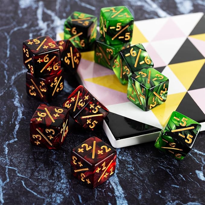 24 Pieces MTG Dice Counter Plus 1/+1 Counters Dice Set Life Buff Tokens Gifts for MTG TCG Magic Cards Gaming Accessories (Ruby, Emerald)