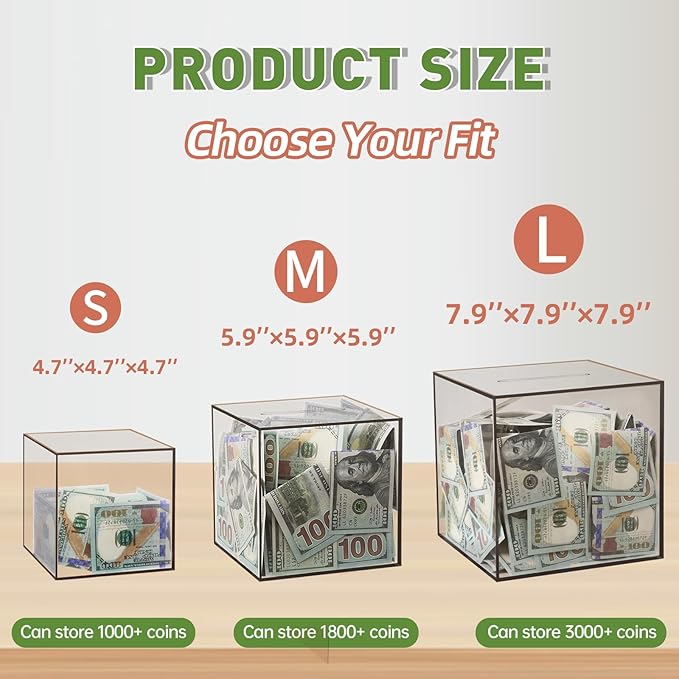 Clear Piggy Bank for Adults/Kids, Acrylic Unopenable Money Box for Cash Coin Saving, Must Break to Open, Money Saving Jar for Adults Boys Girls, Size 4.72''