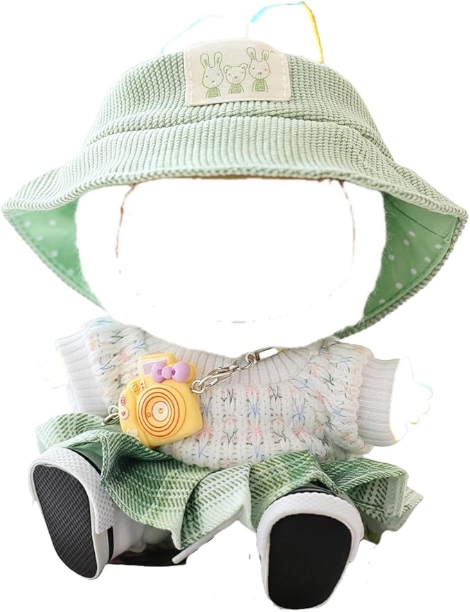 17cm Doll Clothes Set, 5 Pieces Dress Outfit Set for 6.7inch Doll Suit, Fashion Chic Hat & Clothes Accessories for 1st/2nd/3rd Gen Dolls Play & Display Green