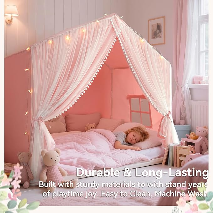 Kids Tent with Mat, Princess Tent for Girl, Kids Tents Indoor, Playhouse for Kid, Play Cottage Pink