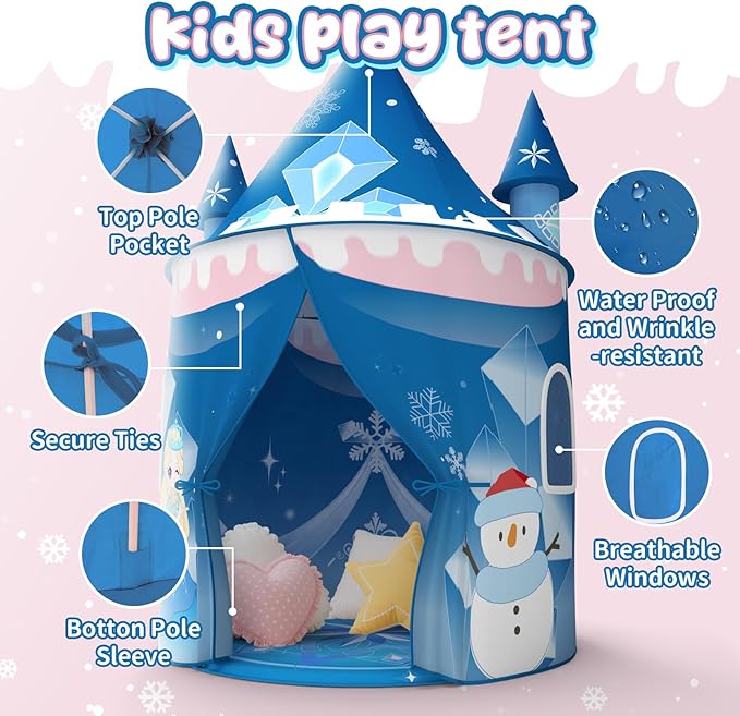 Skirfy Tent for Kids,Large Play Tent for Toddler 3+, Indoor & Outdoor Princess Playhouse for Kid 3-5 4-6,Christmas Birthday Thanksgiving for Boys Girls,Blue
