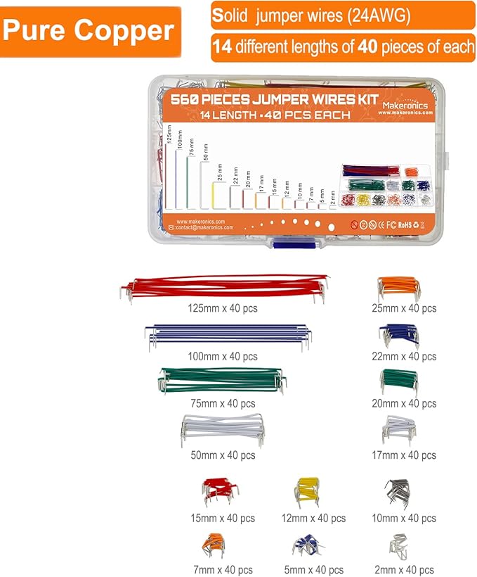 Makeronics Solderless 3220 Breadboard Complete Kit-3220 Tie-Points Experiment Plug-in Breadboard with Aluminum Back Plate +560 U-Shape|65 PCS Pure Copper Jumper Wires for Prototyping Circuit/Arduino