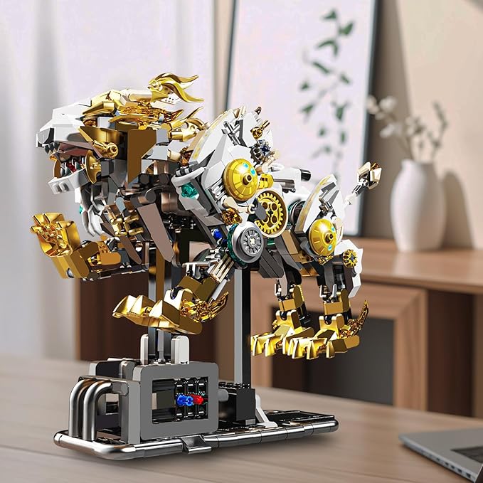 Mechanical Lion Building Sets, Movable Animal with Display Stand Adults Home or Office Decor STEM Building Blocks Toy Gifts for Teens Boys Ages 12 13 14 (1073PCS)
