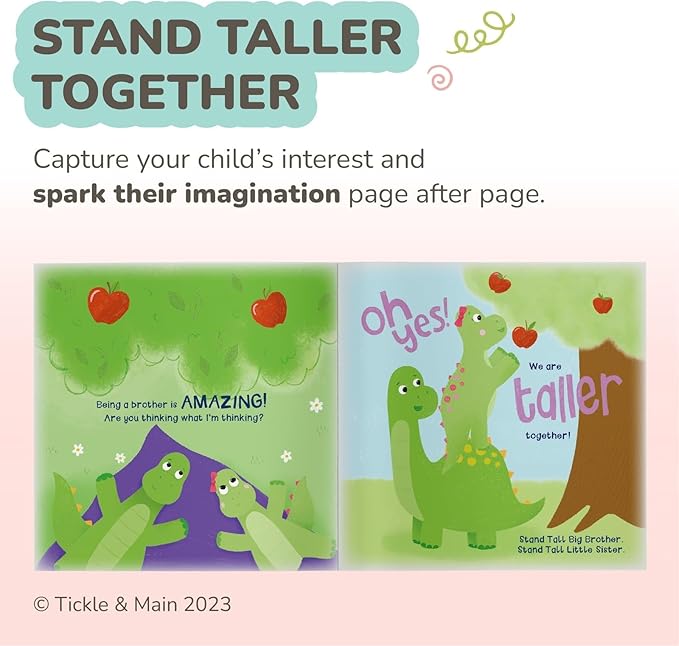 Tickle & Main Big Brother Gift Set with Dinosaur Plush & Storybook - Green Cotton Plush, 7" & 5.5", Ages 2+ - Big Brother Book & Little Sister Dinosaur Toy for Sibling Bonding