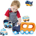 Muiteiur Big Car Stuffed Plush Toy, Soft Truck Toy Set with 4 Stuffed Baby Vehicles Toys Include Taxi Bus Airplane Tanker, Cute Cartoon Plush Gift for Kids Babies (15.7inch)