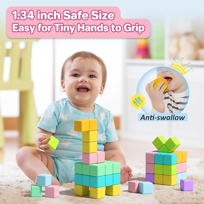 1.34 inch 56PCS Magnetic Blocks for Toddlers 4-8 Large Macaron Magnet Building Cubes for Kids Ages 3-5 Stem Preschool Stack Construction Educational Toys for 3+ Years Old Boys Girls