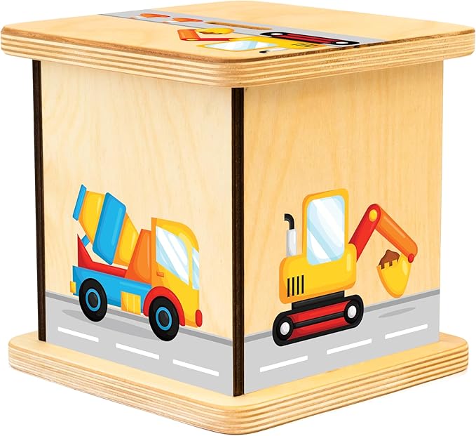 Wooden Piggy Bank for Kids and Adults, Personalized Gift Handmade in USA by BloomOwl, Custom Piggy Bank, Personalized Banks for Kids, Gifts for Baby Boys and Girls (Construction)