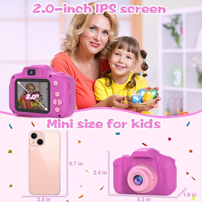 PROGRACE Kids Camera for Girls and Boys Ages 3-12, Toddler Digital Camera with IPS HD Screen, 1080P HD Video, 32GB SD Card, Perfect Birthday Purple