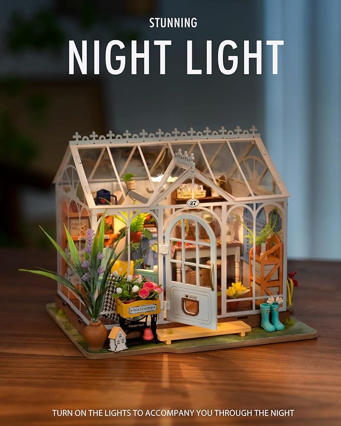 Rolife DIY Miniature House Kit for Adults, Easy Assemble Mini Greenhouse Dollhouse Building Model Sets, Tiny Wooden Garden House Hobby Crafts as Unique Gift Ideas or Home Decor