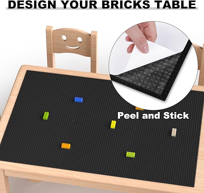 Classic Baseplates, Peel and Stick Base Plates for Building Bricks, Compatible with Major Brands, Self-Adhersive Base for Bricks 10" x 10", 6 Pack Black…